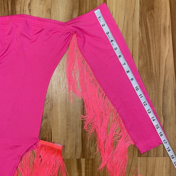 Neon off the shoulders long sleeves open back bodysuit size M - Picture 12 of 12